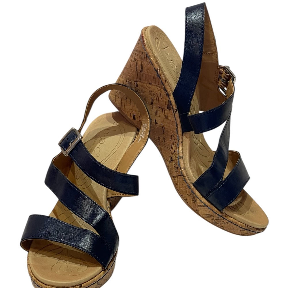 B.O.C. SCHIRRA NAVY WEDGE SANDALS SZ 10 MED EUC